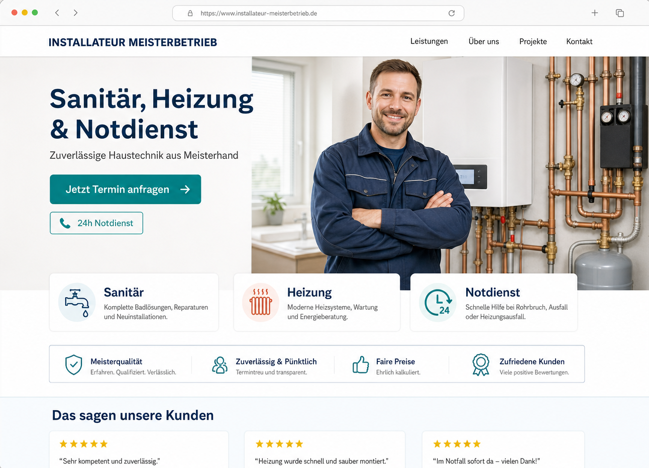 Installateur bei der Arbeit – Referenzprojekt Handwerker-Website